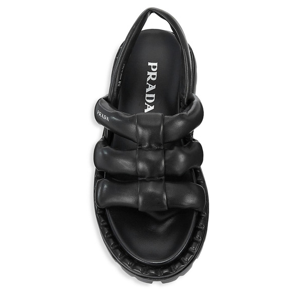Prada Blow Black Padded Leather Logo Strappy Slingback Sport Sandal Flat 41 - Picture 7 of 12
